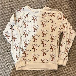 American Eagle Outfitters Cream Reindeer Sweater
